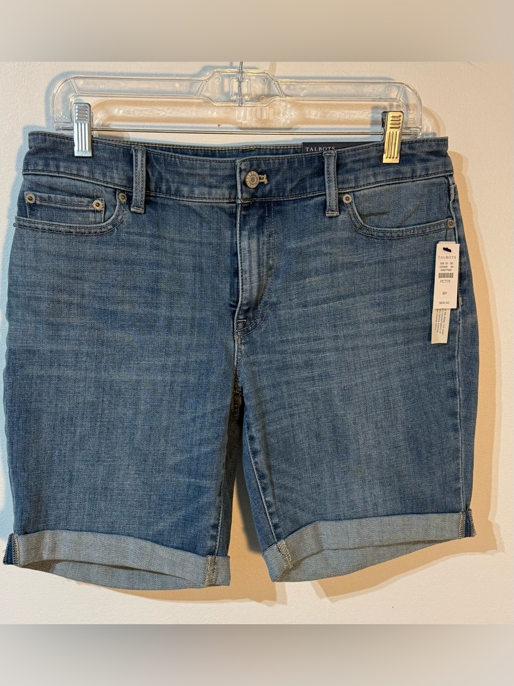 Talbots flawless  Blue Rolled-Hem Denim Shorts girlfriend short 7.5” size 8P new